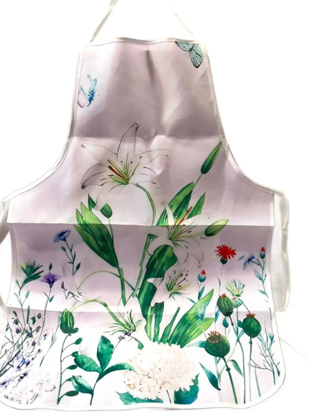 White Floral Apron Kitchen BBQ Baking Crafting Gardening NWT